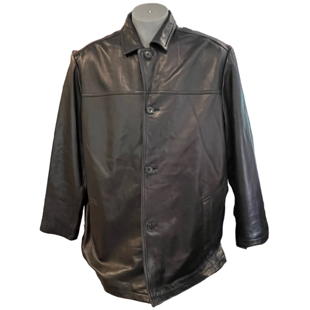 Wilsons Leather Pelle Studio Jacket Mens XXL Black Button Front Coat Thinsulate